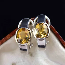 18K Gold Silver Citrine Omega Back Earrings