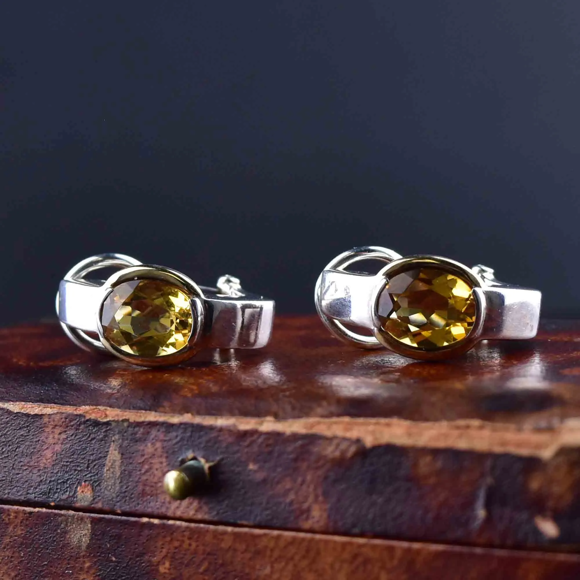 18K Gold Silver Citrine Omega Back Earrings