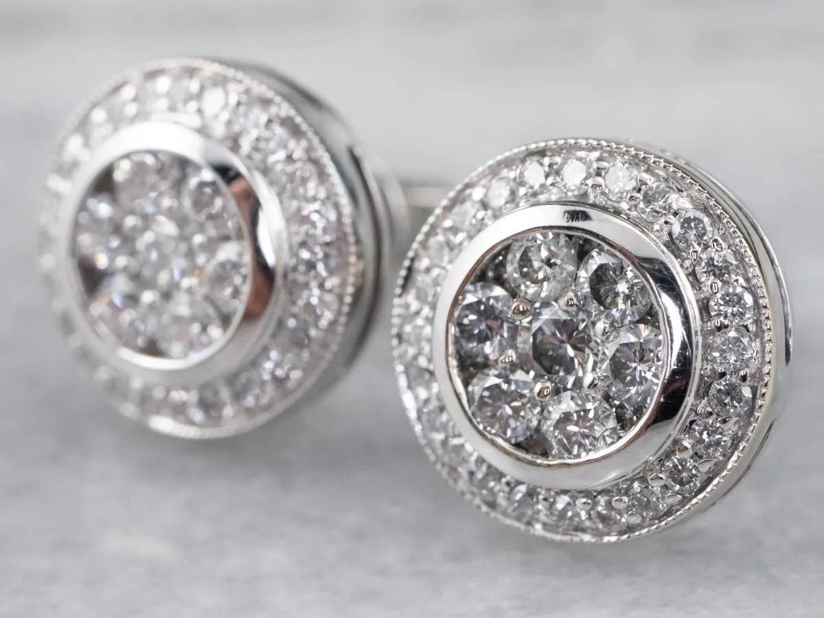 18K White Gold Diamond Cluster Stud Earrings