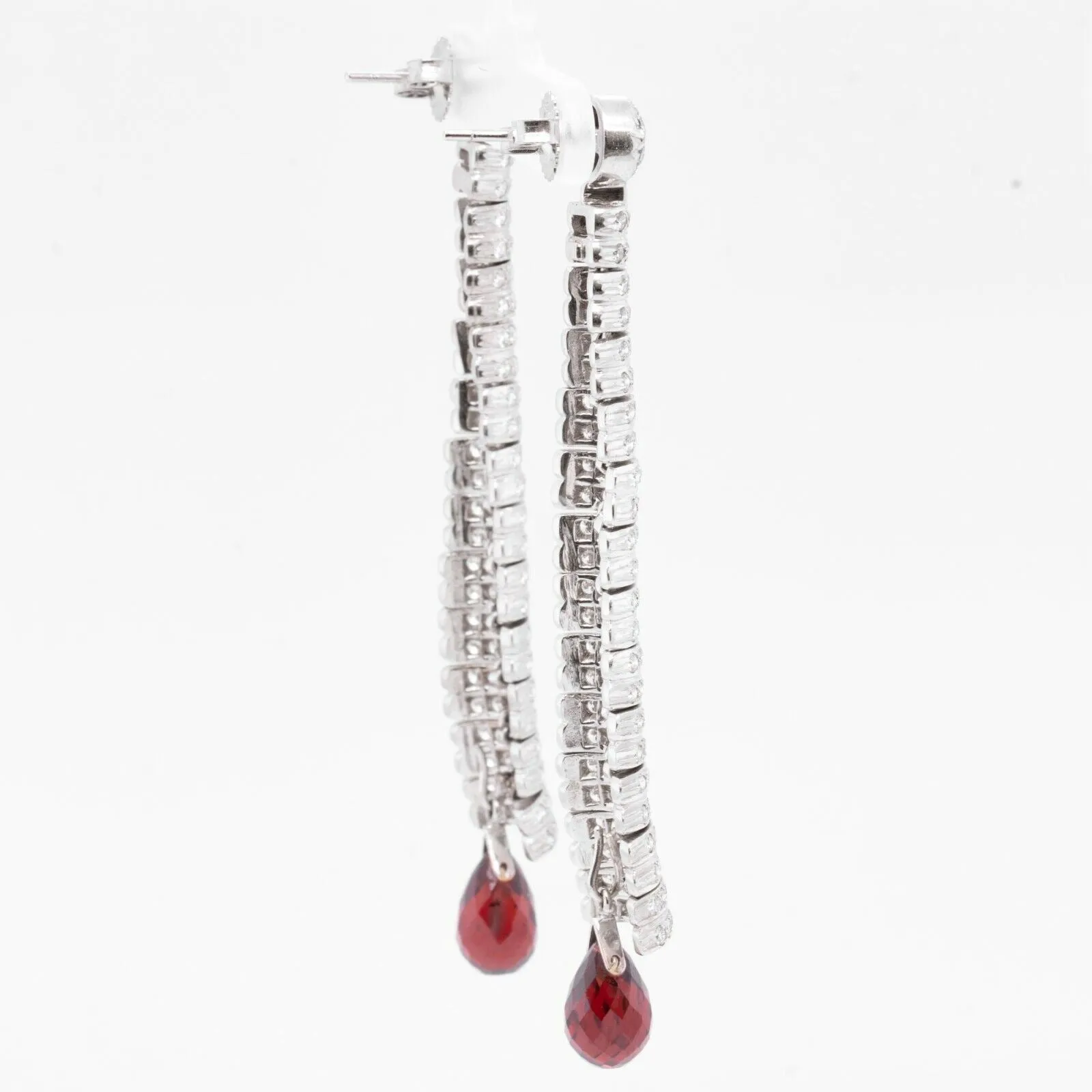 18k White Gold Earrings Caterpillar Diamond & Dangling Briolette Garnet 3.00ctw