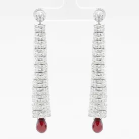 18k White Gold Earrings Caterpillar Diamond & Dangling Briolette Garnet 3.00ctw