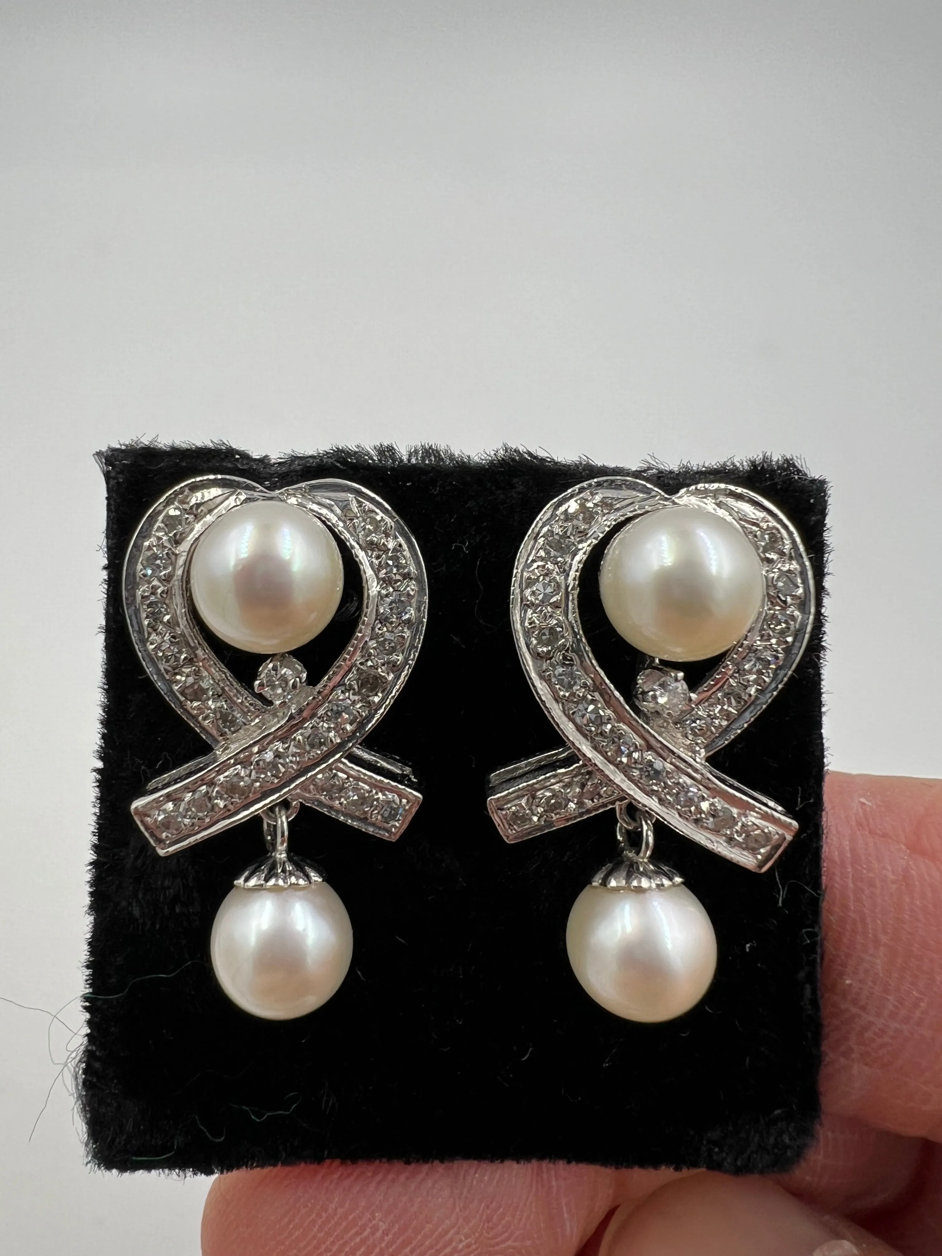 1950s Diamond Pearl Drop Earrings