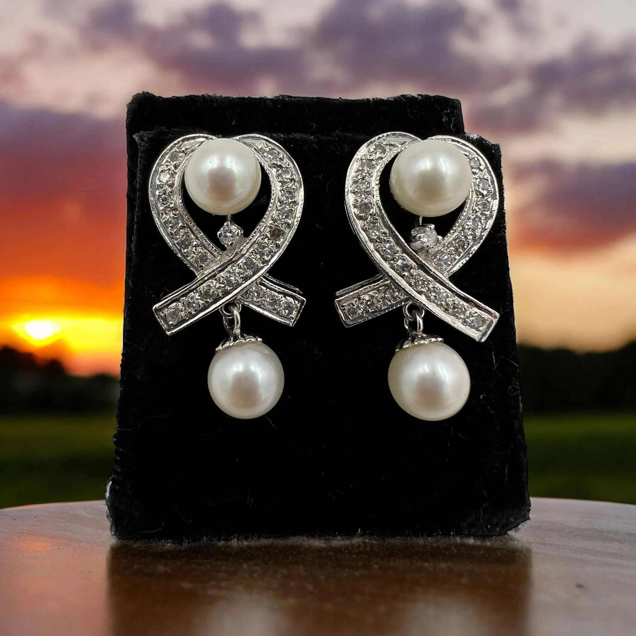 1950s Diamond Pearl Drop Earrings