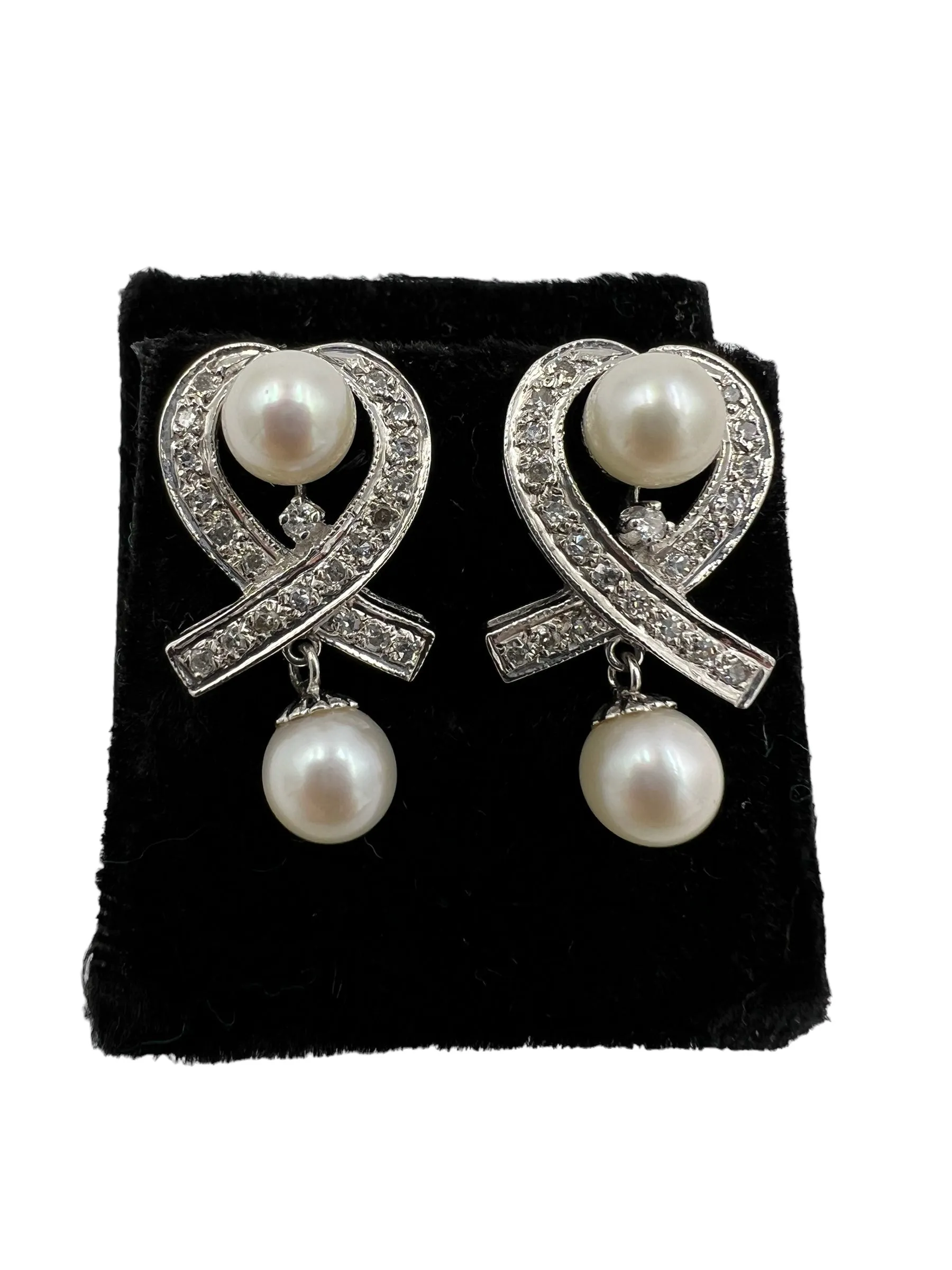 1950s Diamond Pearl Drop Earrings