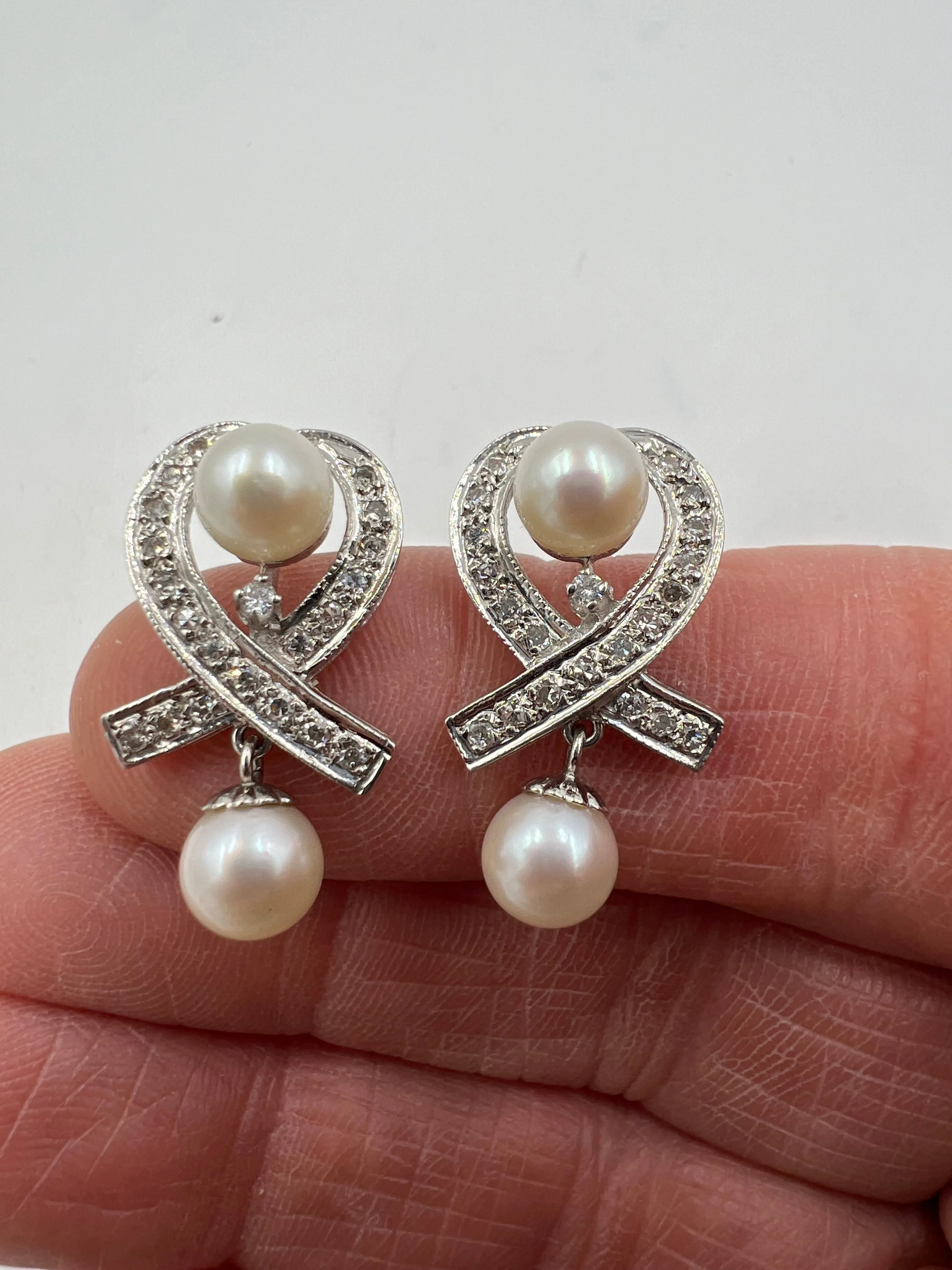 1950s Diamond Pearl Drop Earrings