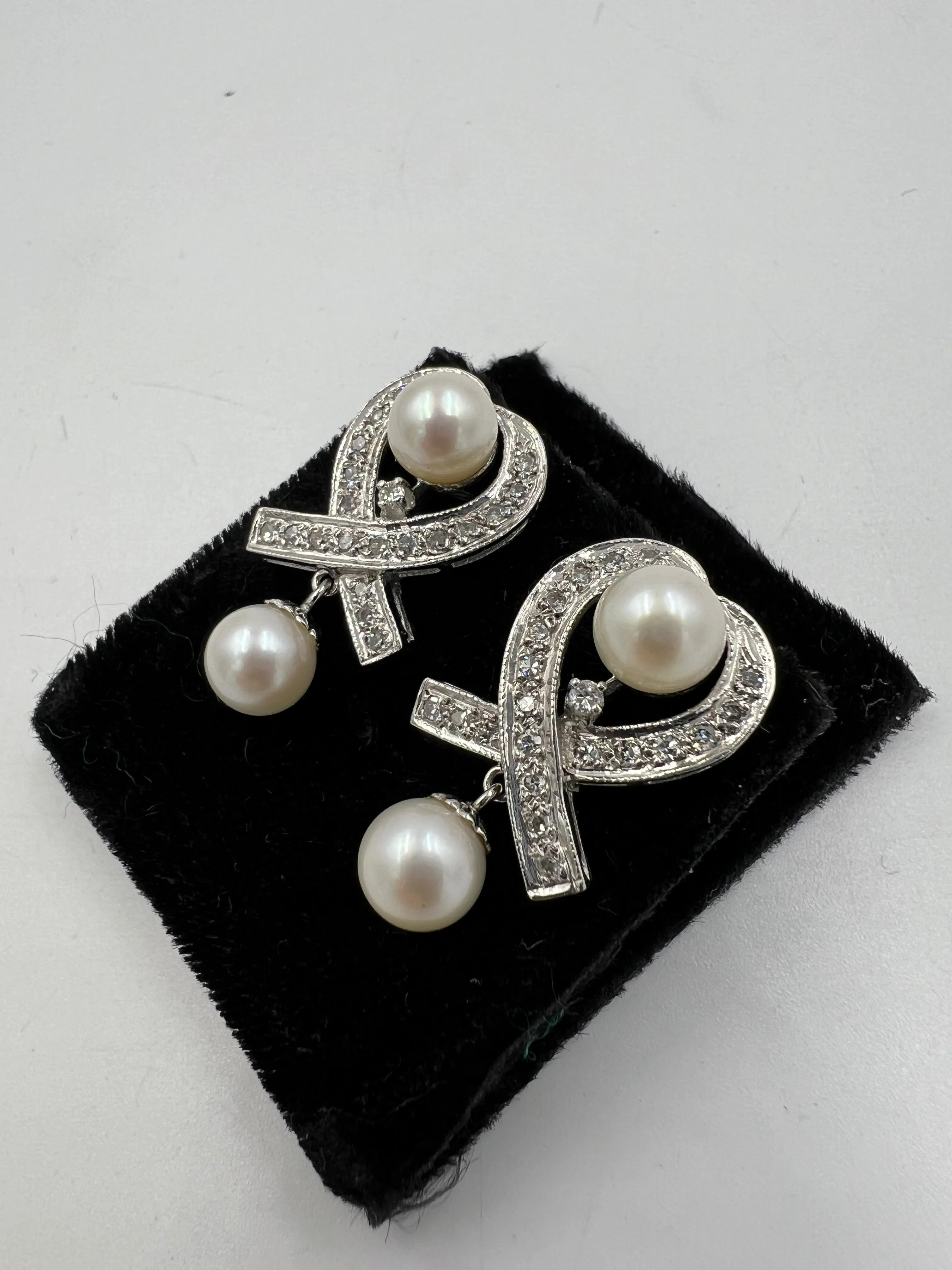 1950s Diamond Pearl Drop Earrings