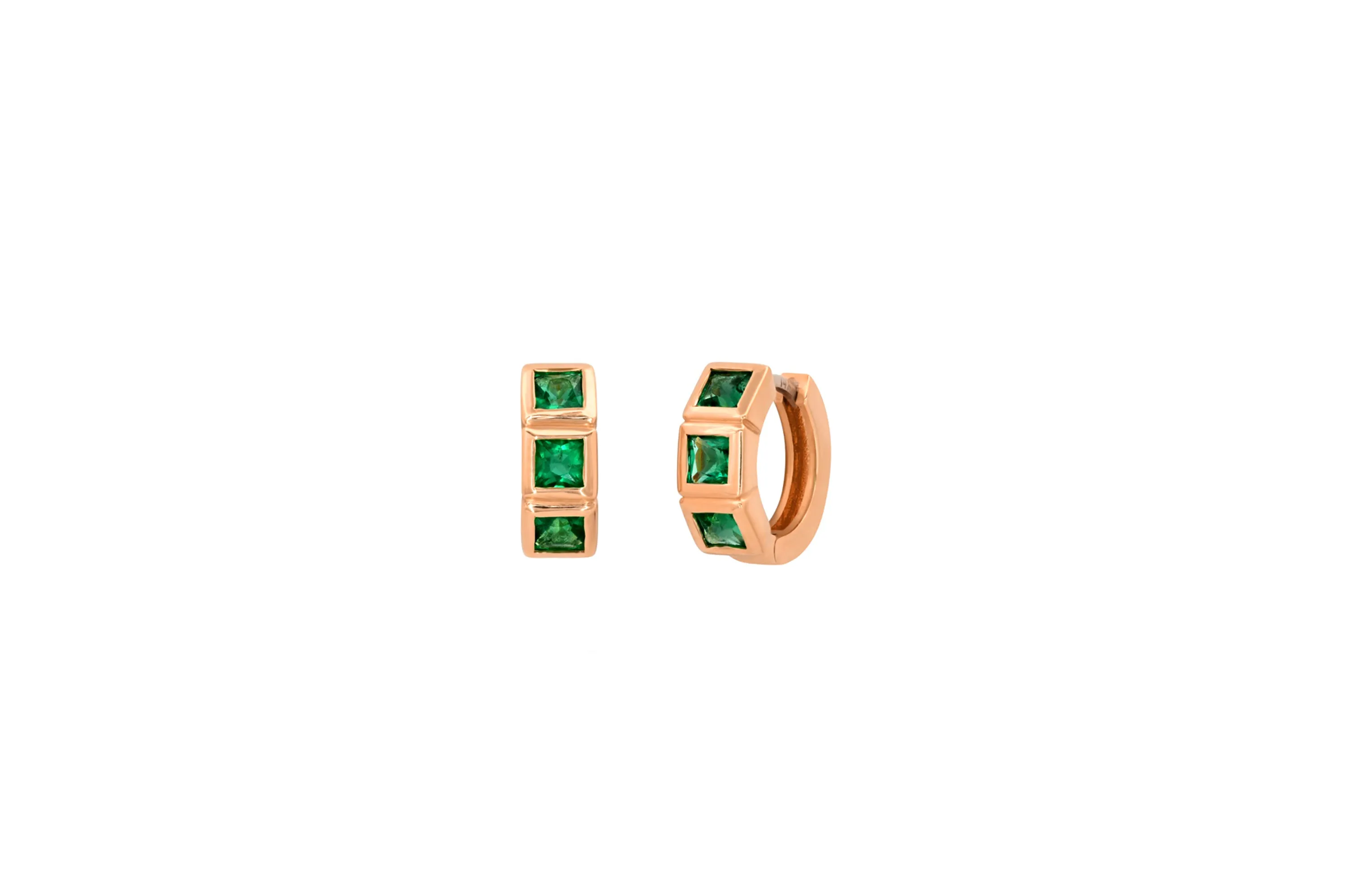 3 Colombian Emerald Huggie Earrings