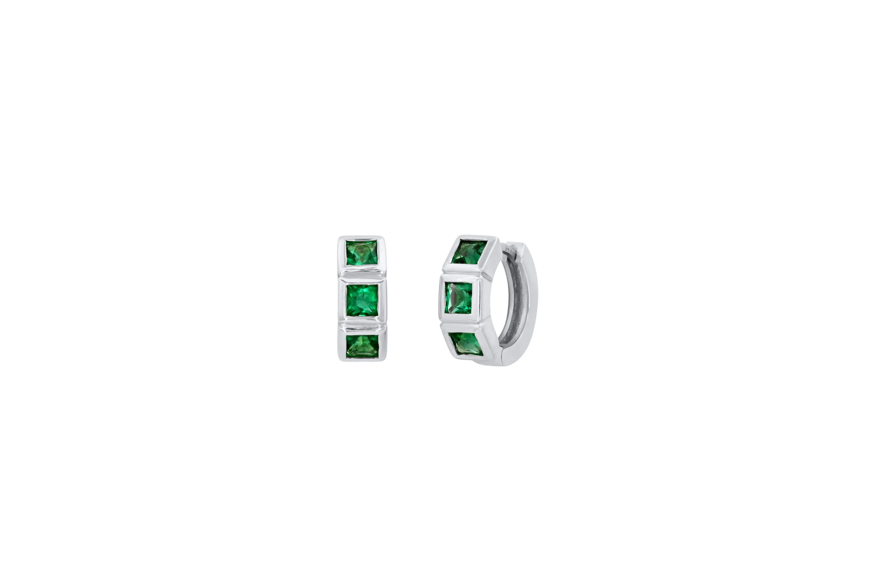 3 Colombian Emerald Huggie Earrings