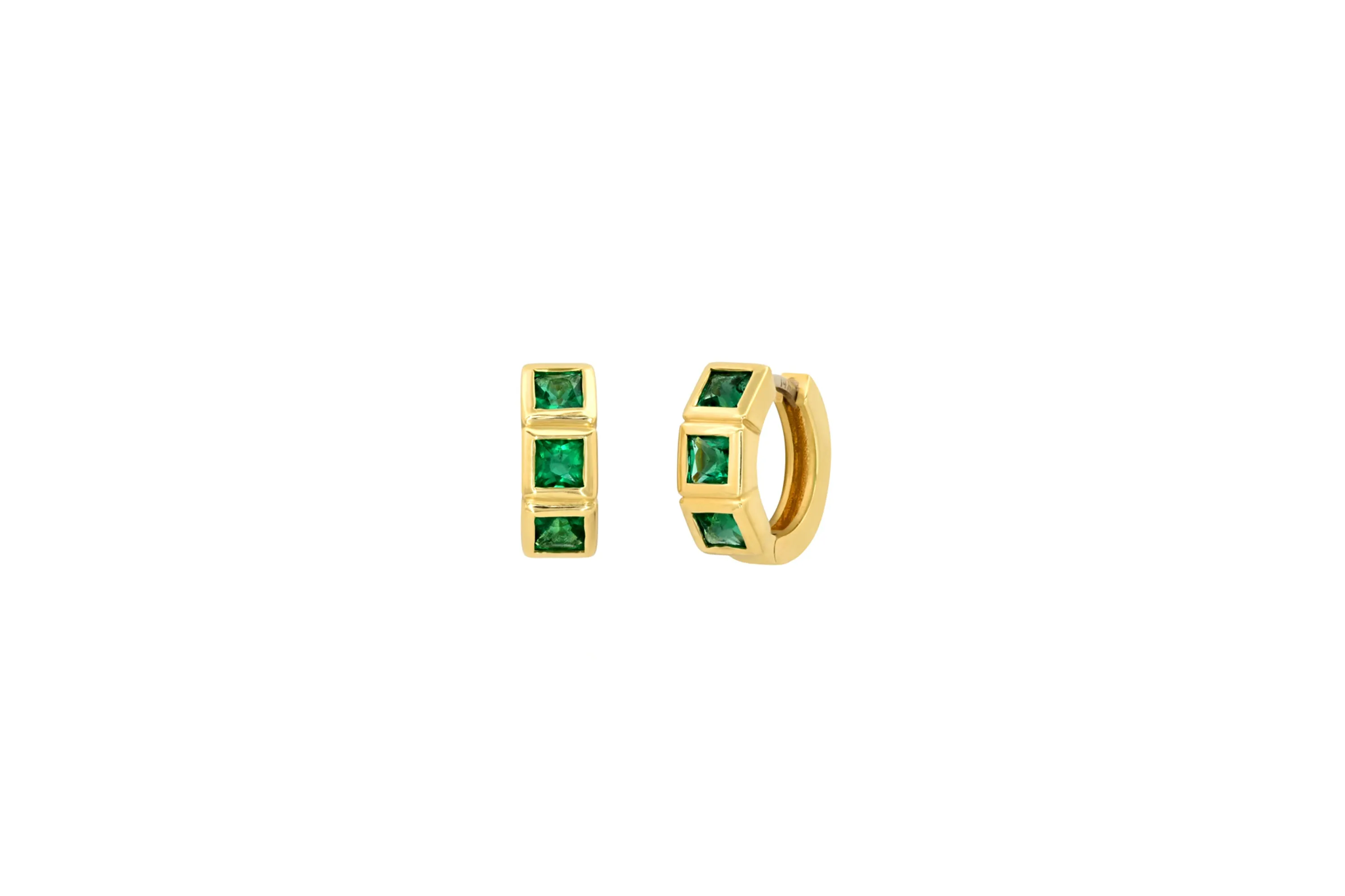 3 Colombian Emerald Huggie Earrings