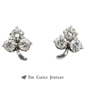 3 Leaf Clover Earrings of 1.38cttw Round Brilliant Cut Diamonds in White Gold