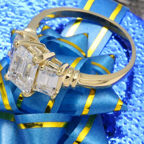 3 Stone Emerald Cut Cubic Zirconia 14k Gold Ring