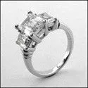 3 Stone Emerald Cut Cubic Zirconia 14k Gold Ring