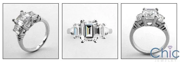 3 Stone Emerald Cut Cubic Zirconia 14k Gold Ring