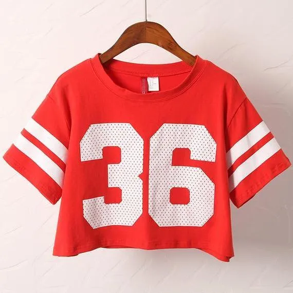 36 Printed Crop Top Jersey Shirt