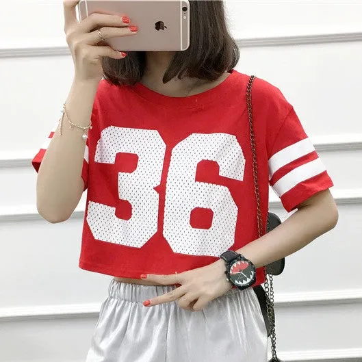 36 Printed Crop Top Jersey Shirt