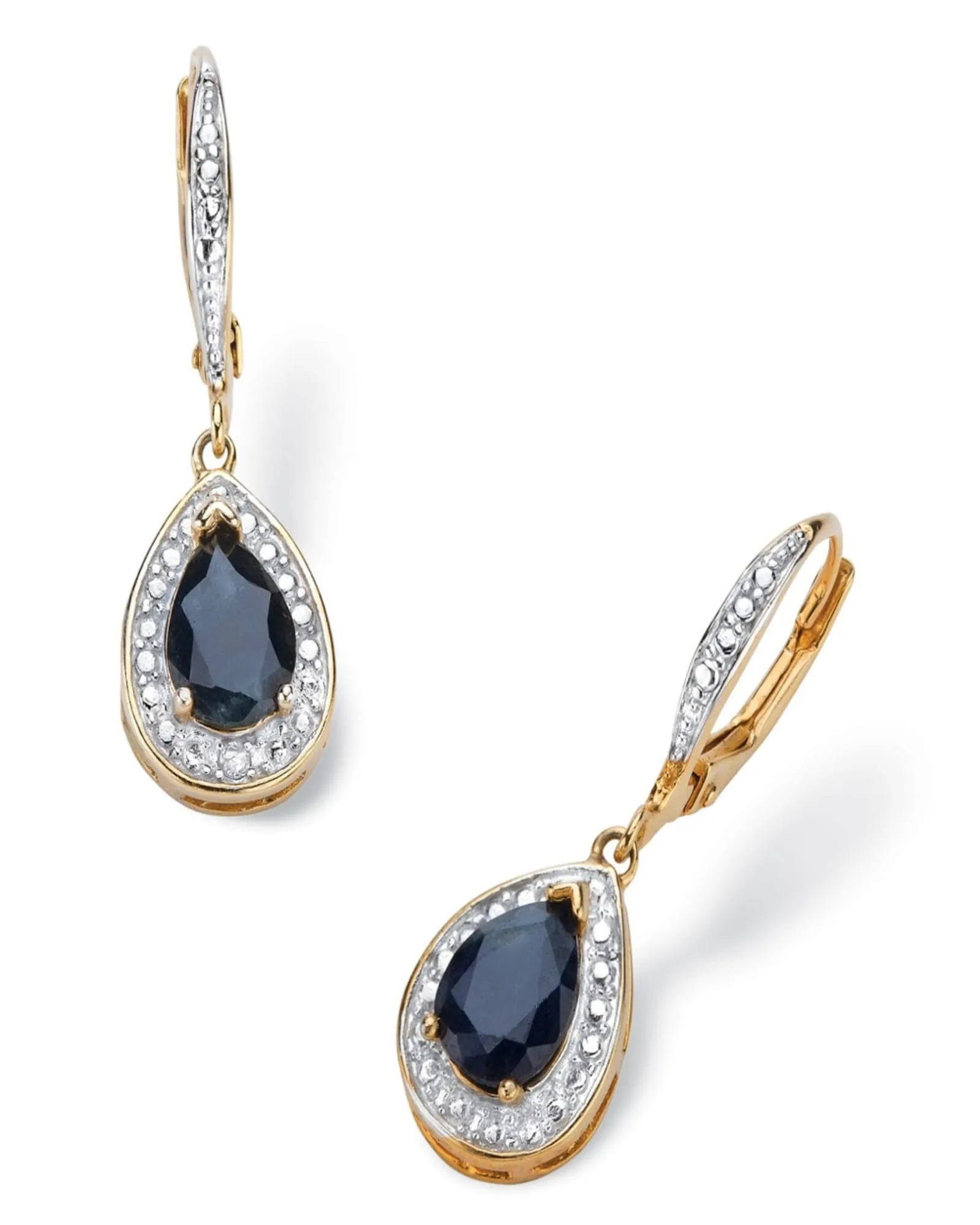 3.72 TCW Pear-Cut Genuine Midnight Blue Sapphire Halo Earrings 18k Gold-Plated | Blue