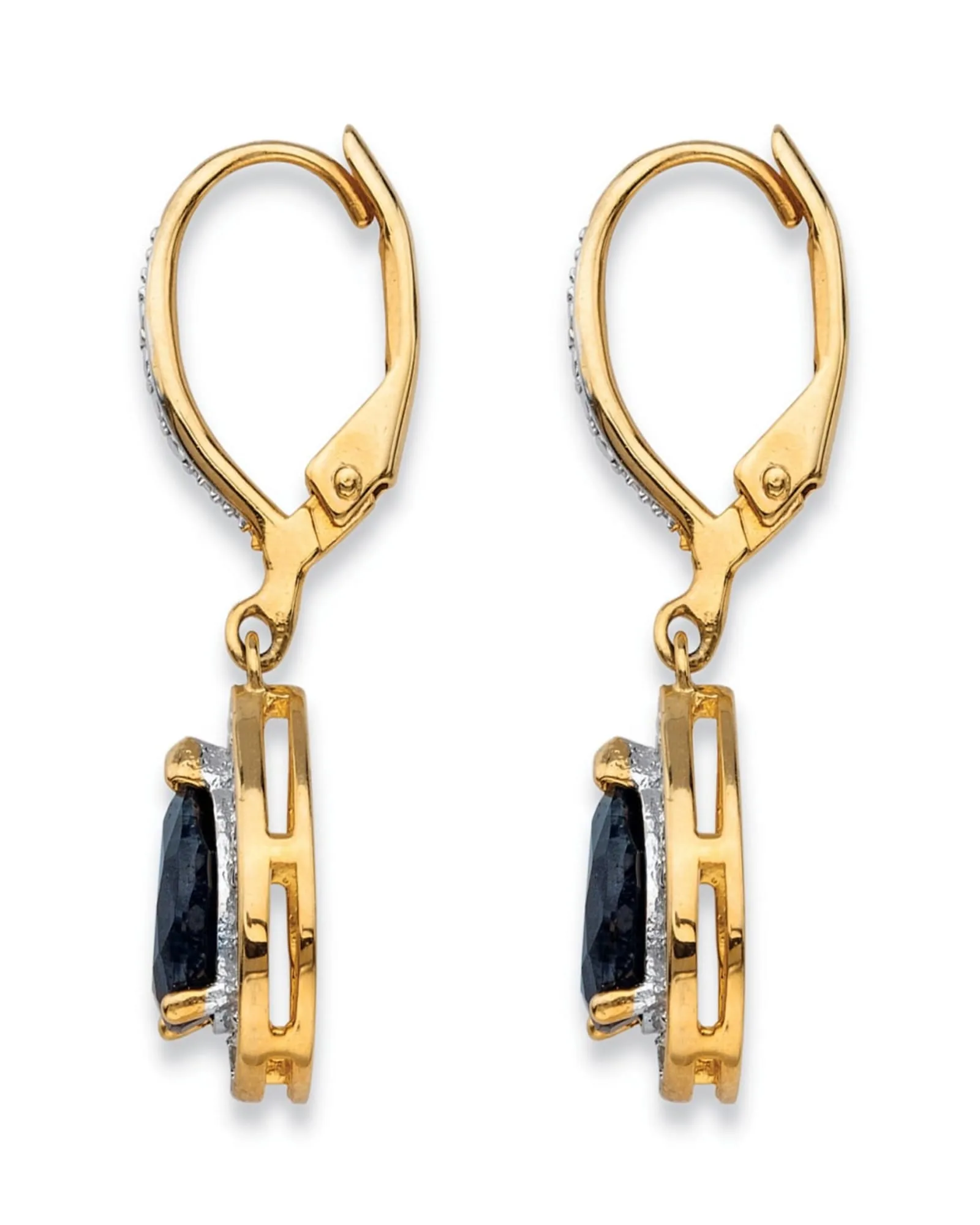 3.72 TCW Pear-Cut Genuine Midnight Blue Sapphire Halo Earrings 18k Gold-Plated | Blue