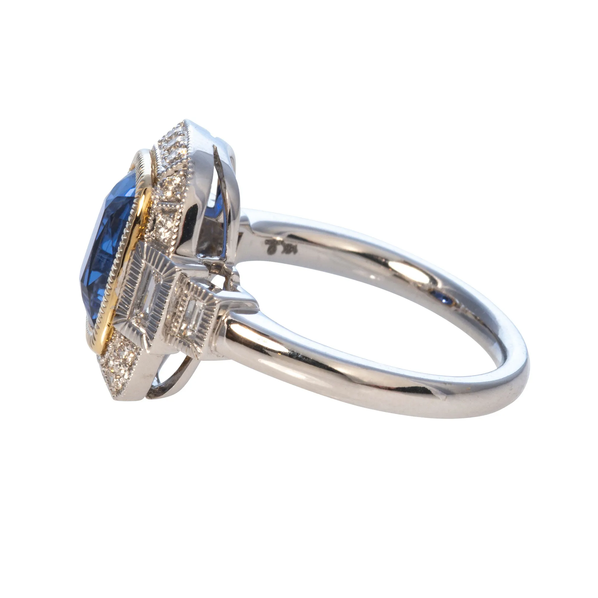 3ct Cushion Sapphire & Diamond 14K Gold Two Tone Ring