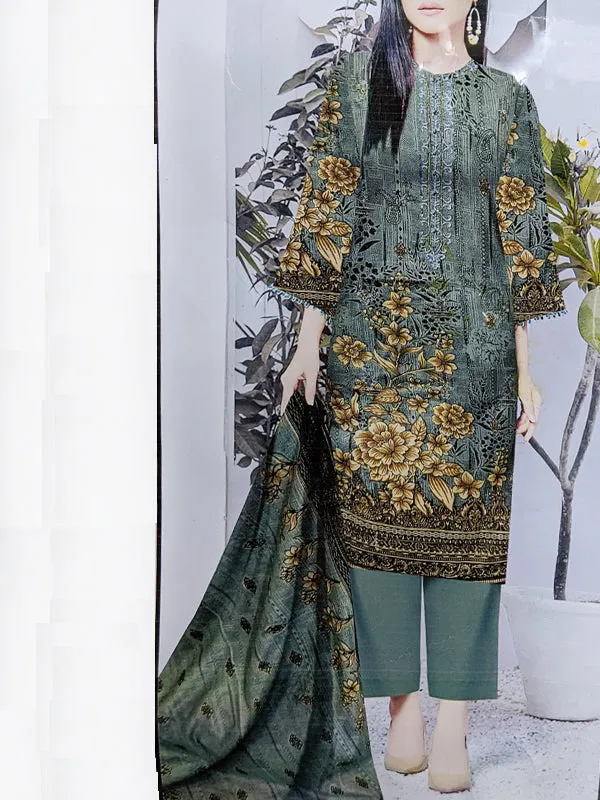 3Pcs Unstitched Digital Printed Lawn Suit For Women D-77 WU35