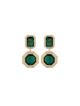 45.47ct Emerald Diamond 18K Gold Double Stone Drop Earrings