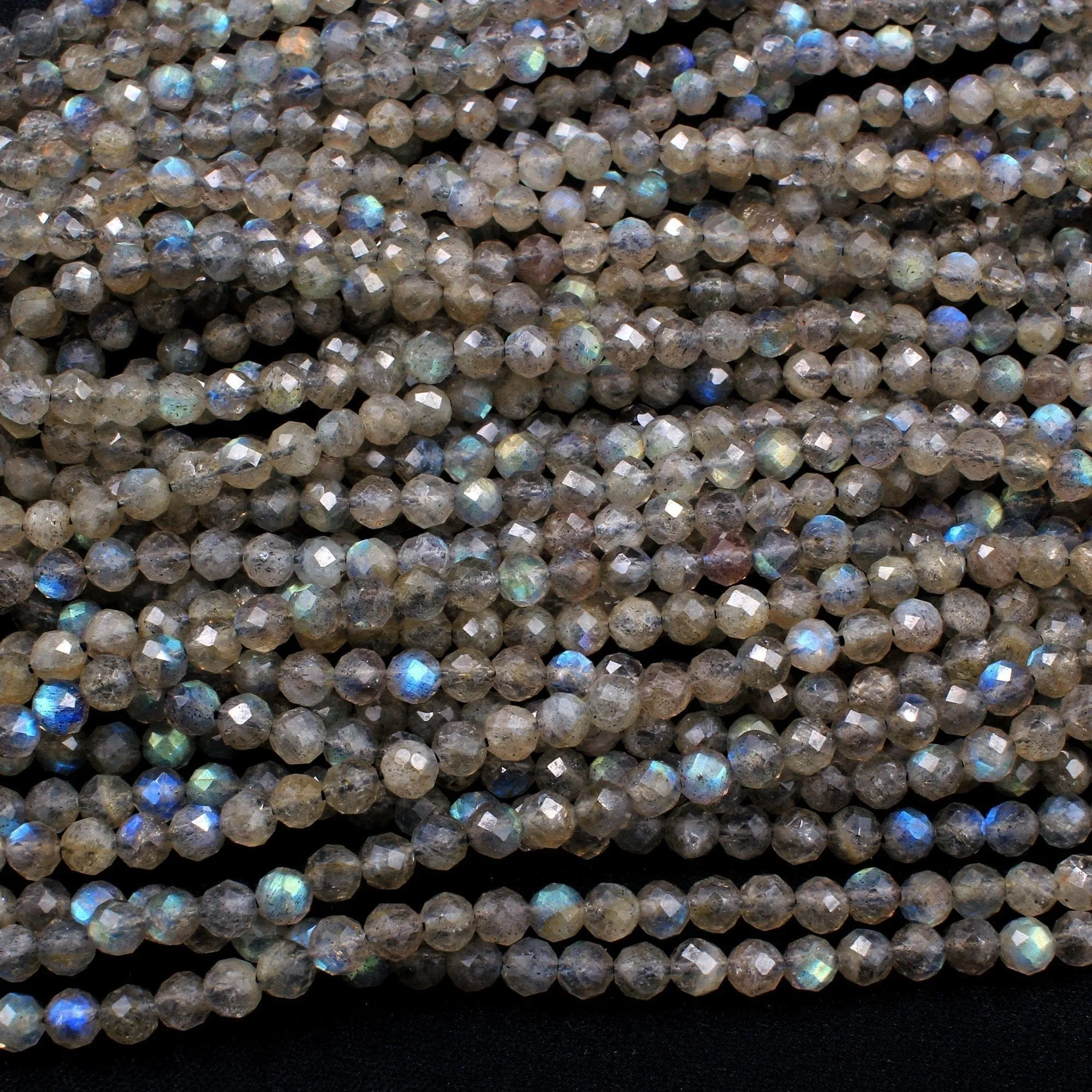 4mm Faceted Labradorite Round Beads Superior Flash AAA Quality Micro Faceted Tiny Small Natural Grey Blue Labradorite Round Beads 15.5" Strand