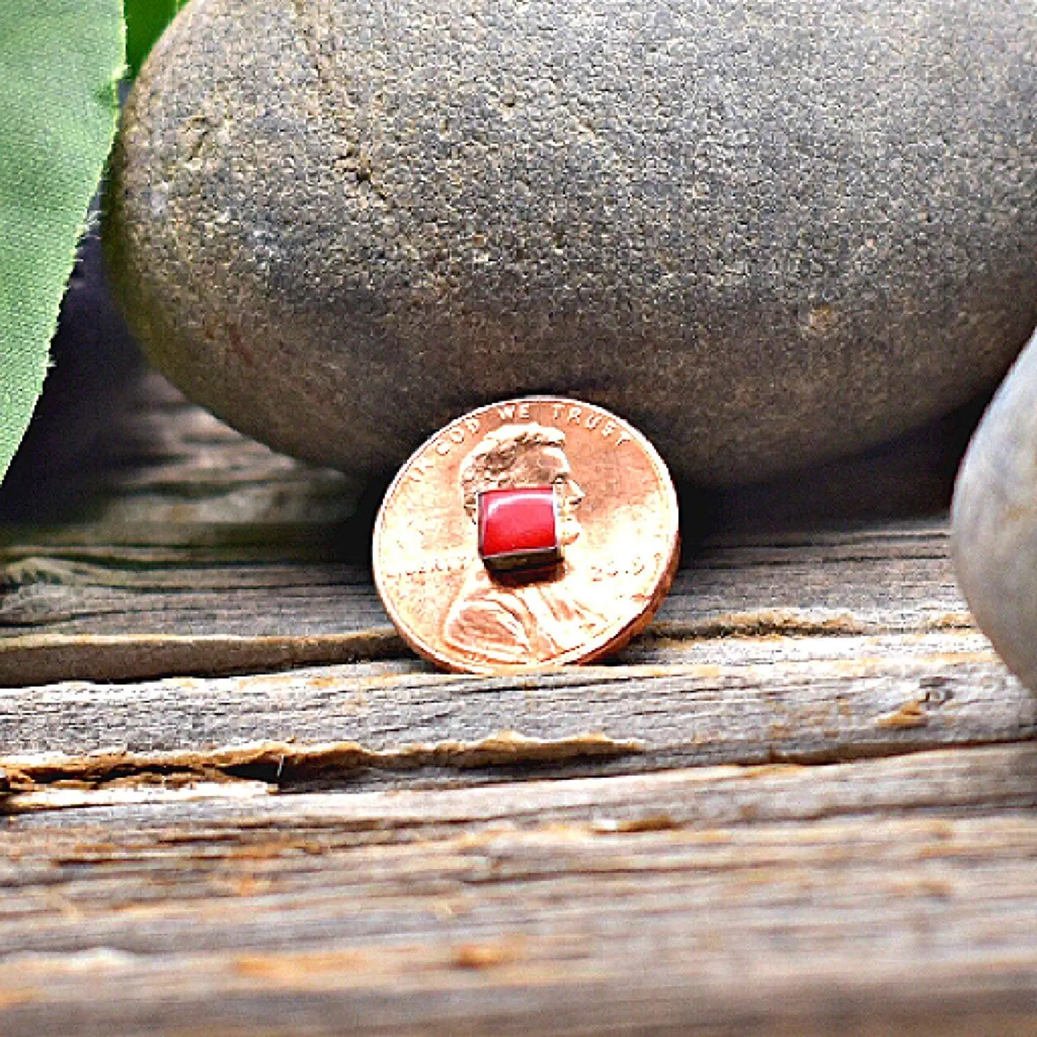 5mm Genuine Red Coral Stud Earrings in 925 Sterling Silver, Square Style, Native American USA Handmade, Nickle Free