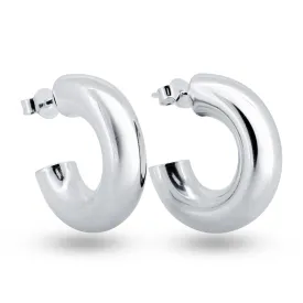 925 Sterling Silver High Polished Puffed 4mm Thick Hoop Earring - ARE00032