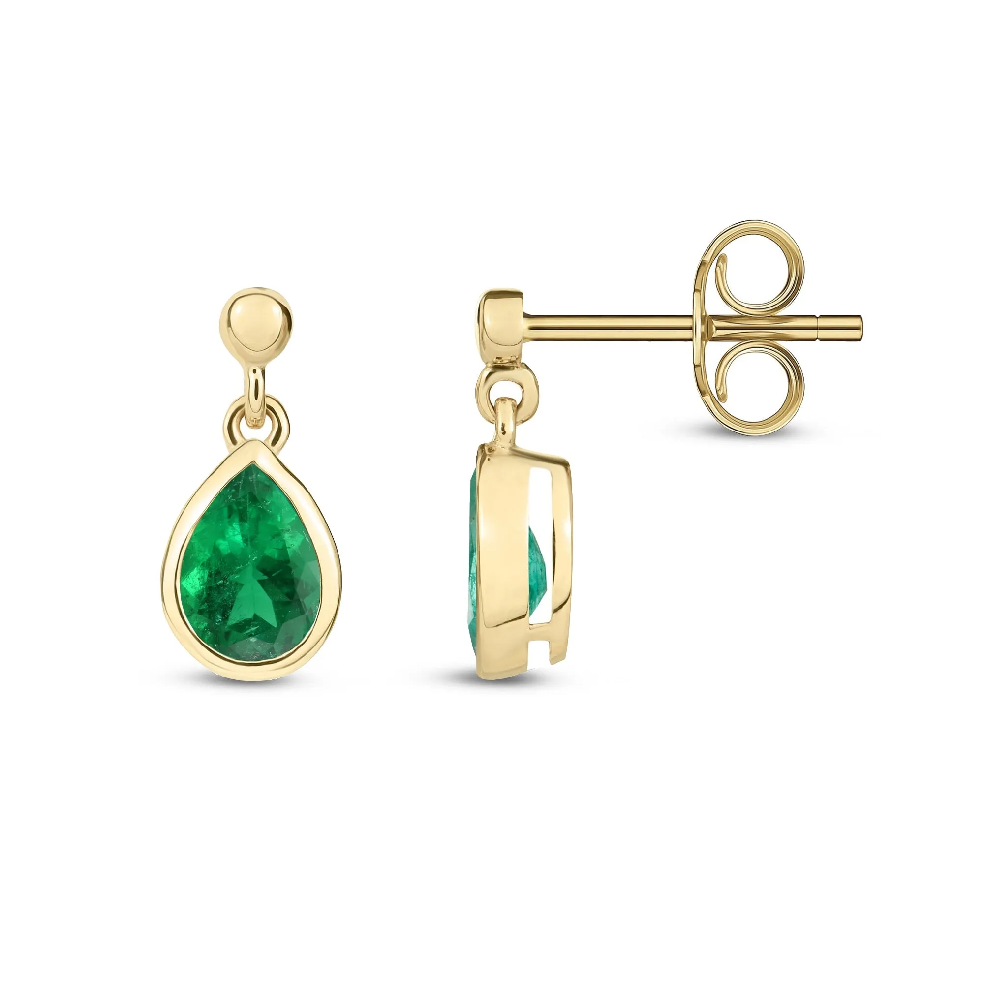 9ct Yellow Gold Teardrop Emerald Drop Earrings