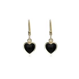 9ct Yellow Gold Whitby Jet Heart Drop Earrings