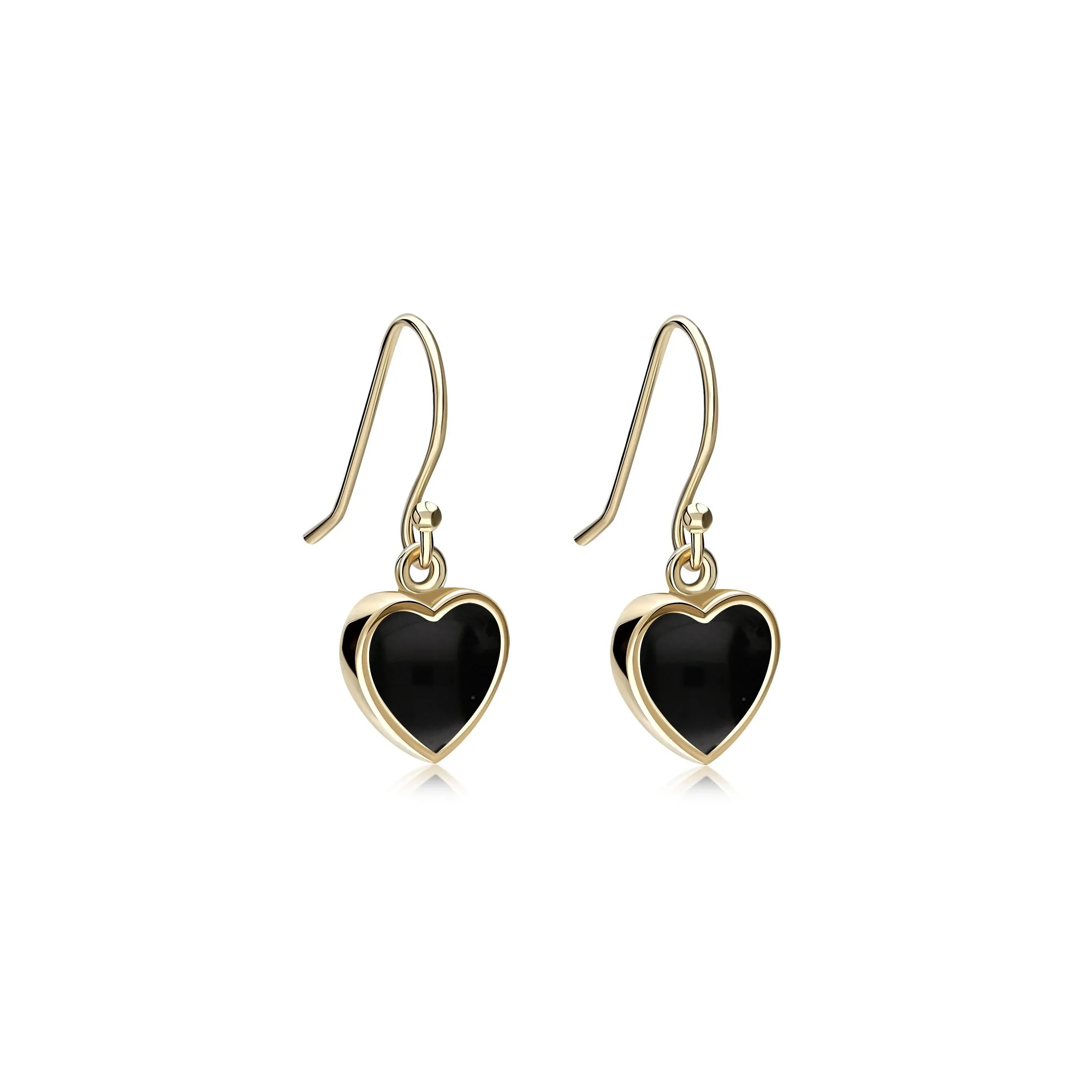 9ct Yellow Gold Whitby Jet Heart Drop Earrings