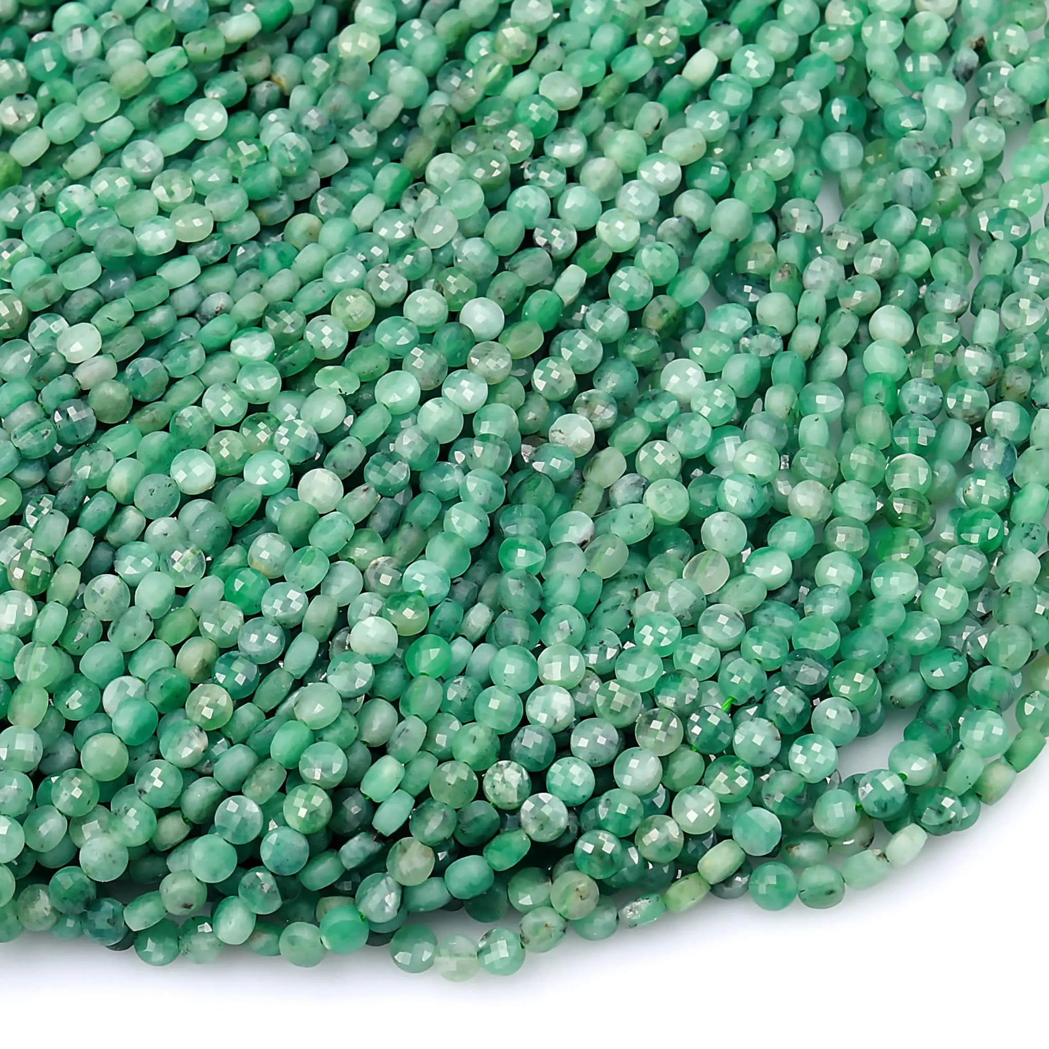 AA Real Genuine Natural Green Emerald Gemstone Faceted 4mm Coin Beads Laser Diamond Cut Gemstone May Birthstone 15.5" Strand