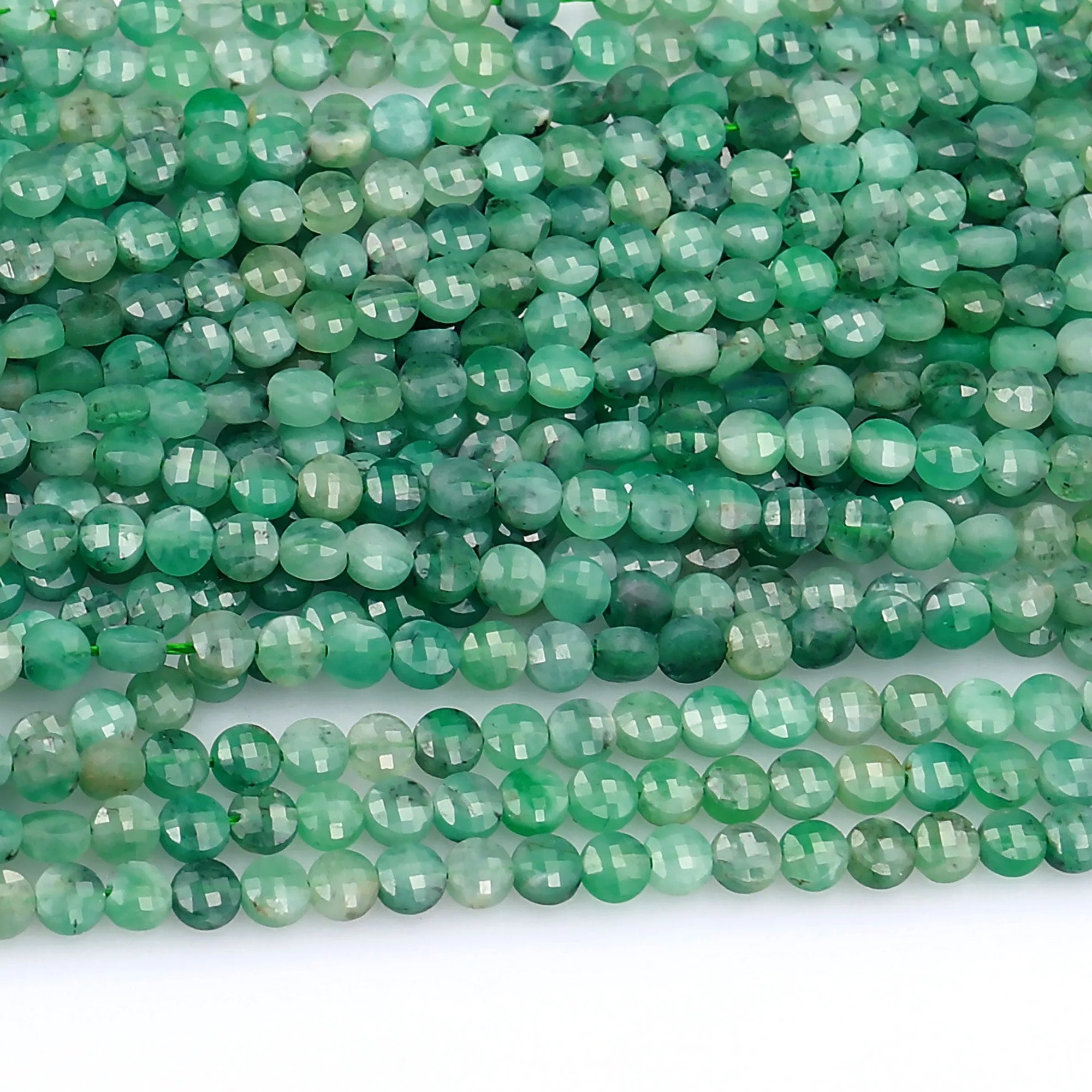 AA Real Genuine Natural Green Emerald Gemstone Faceted 4mm Coin Beads Laser Diamond Cut Gemstone May Birthstone 15.5" Strand