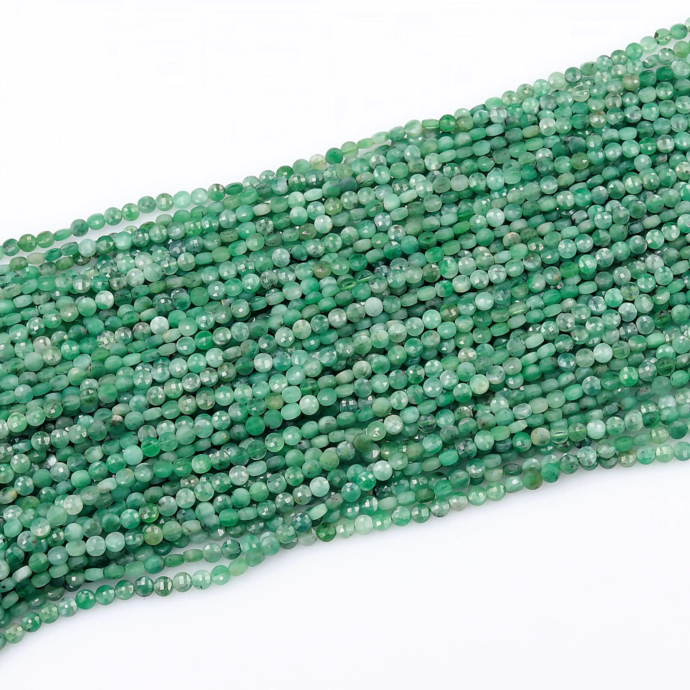 AA Real Genuine Natural Green Emerald Gemstone Faceted 4mm Coin Beads Laser Diamond Cut Gemstone May Birthstone 15.5" Strand