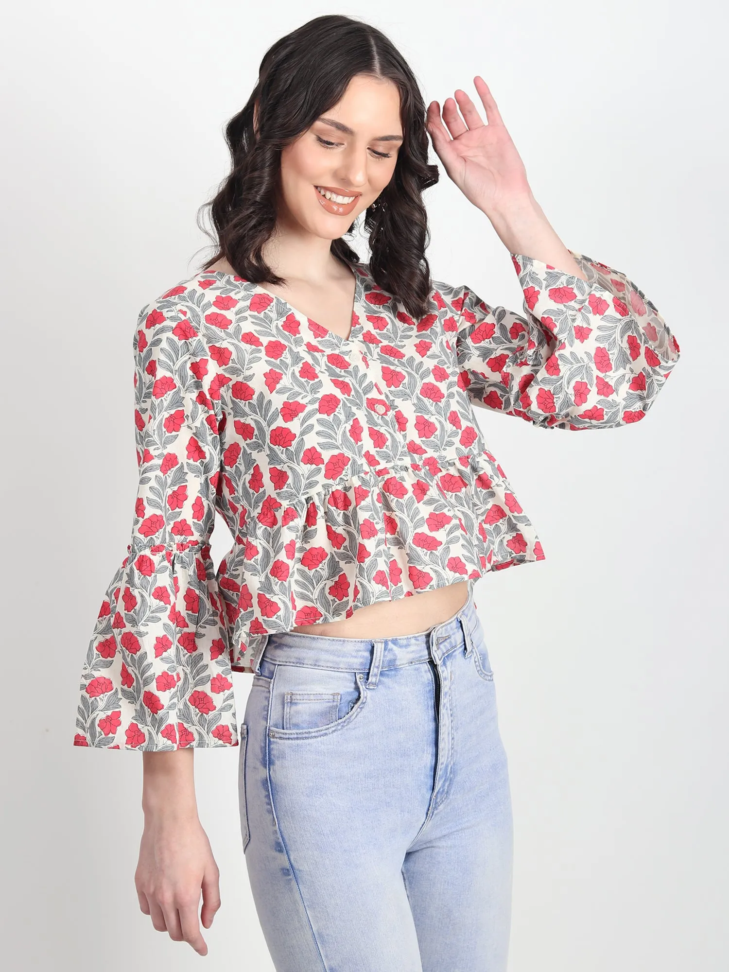 Adele FLORAL Printed RED Top