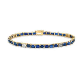 Alternate Emerald Cut Sapphire & Diamond Tennis Bracelet (10.50 ct.) 4-Prongs Setting in 14K Gold