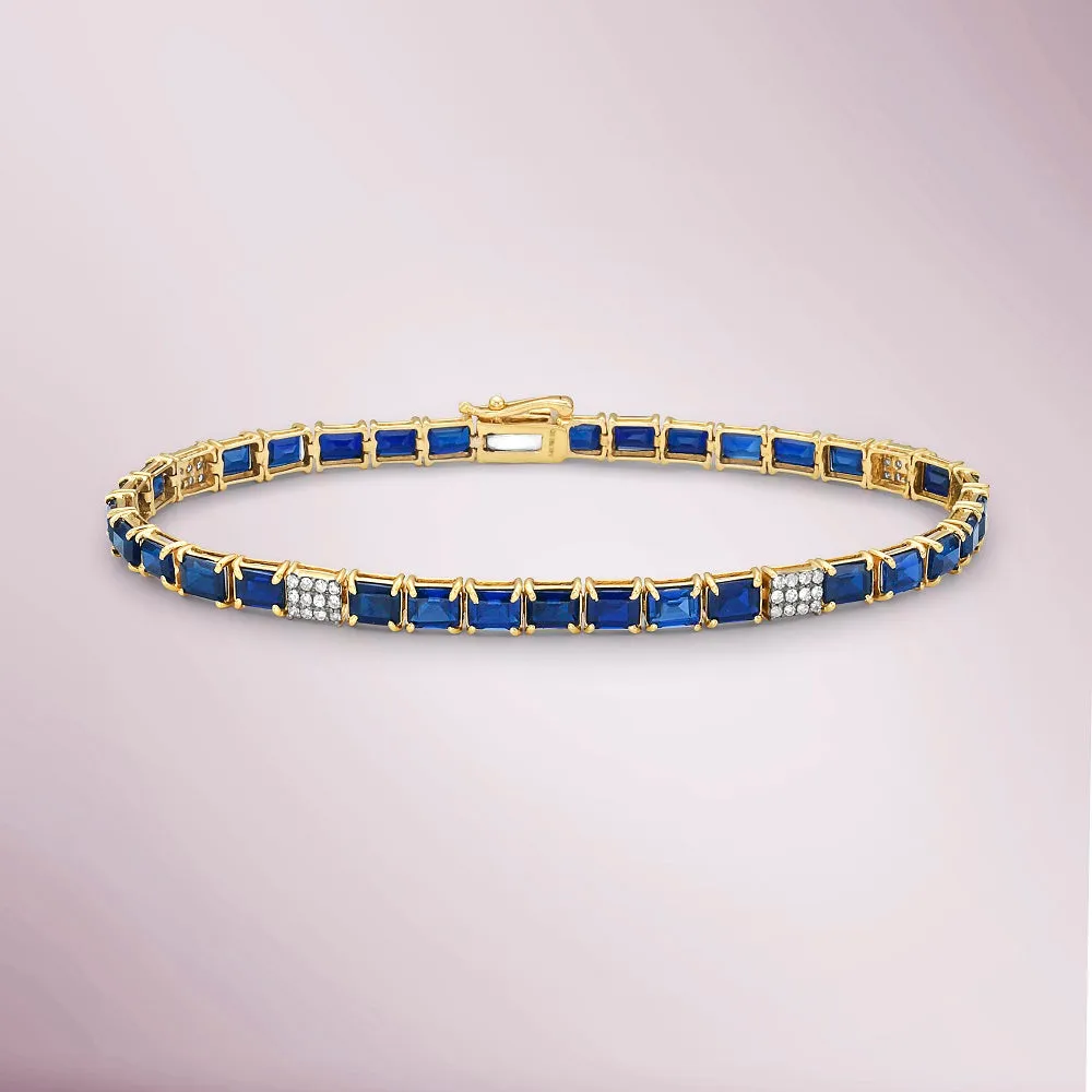 Alternate Emerald Cut Sapphire & Diamond Tennis Bracelet (10.50 ct.) 4-Prongs Setting in 14K Gold