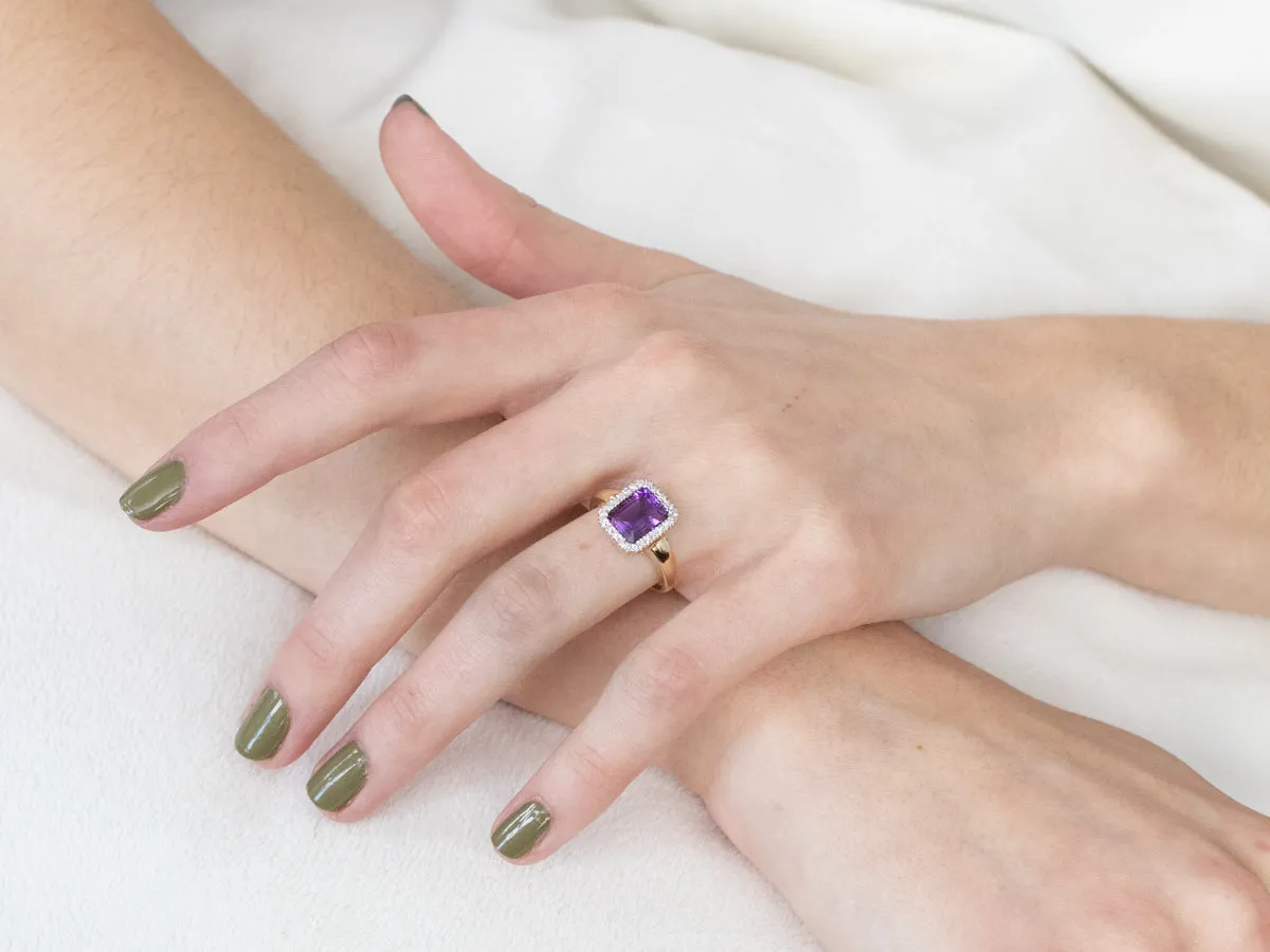 Amethyst and Diamond Halo Ring