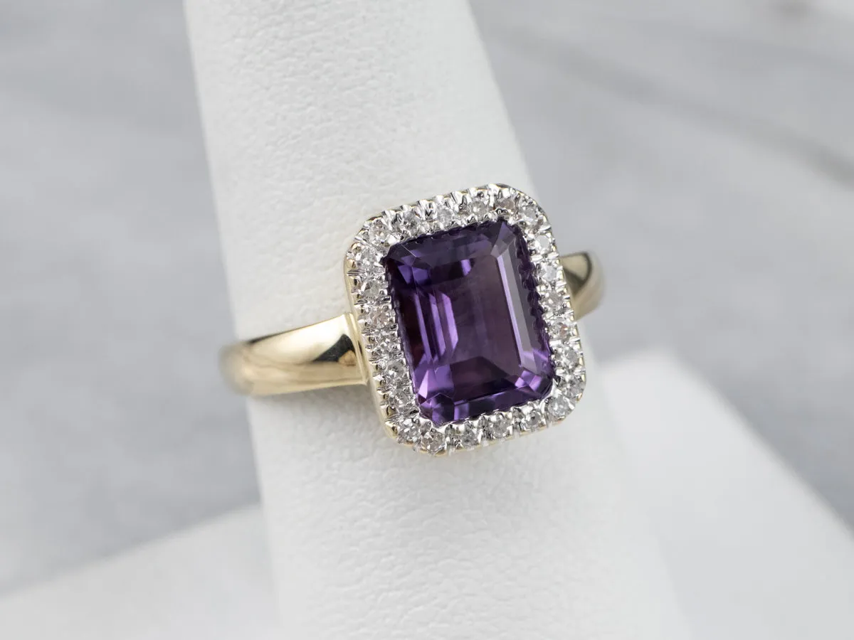 Amethyst and Diamond Halo Ring