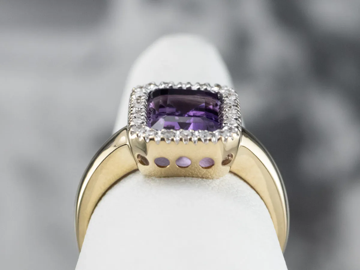 Amethyst and Diamond Halo Ring