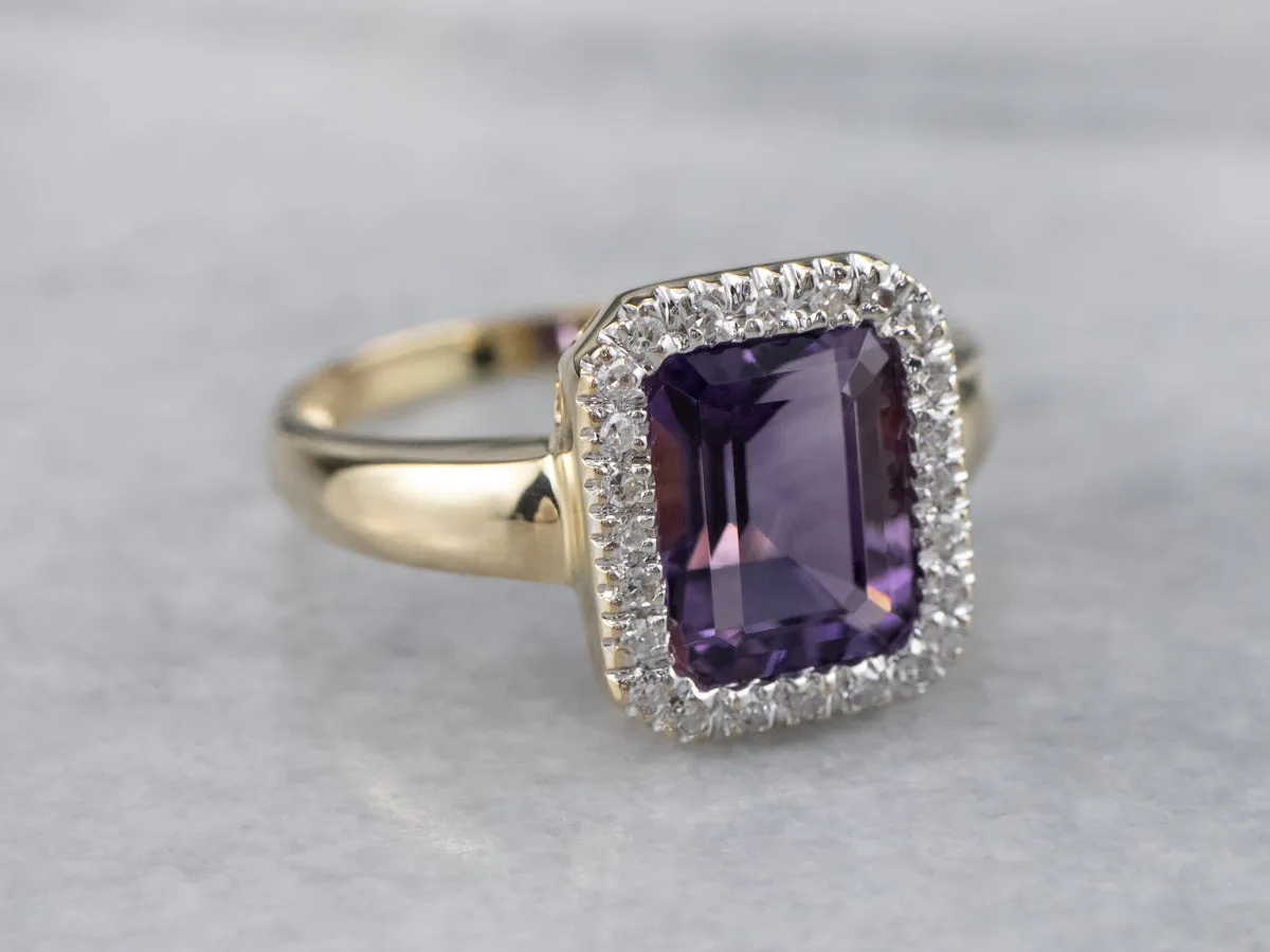 Amethyst and Diamond Halo Ring