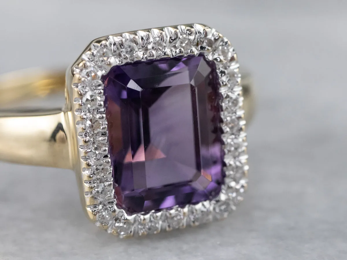 Amethyst and Diamond Halo Ring