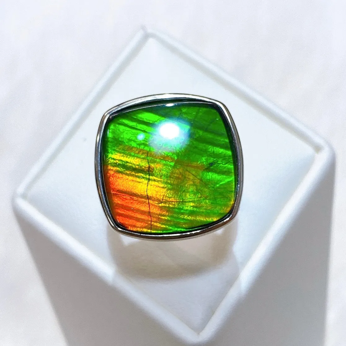 Ammolite Ring Sterling Silver ORIGINS Cushion Ammolite Ring