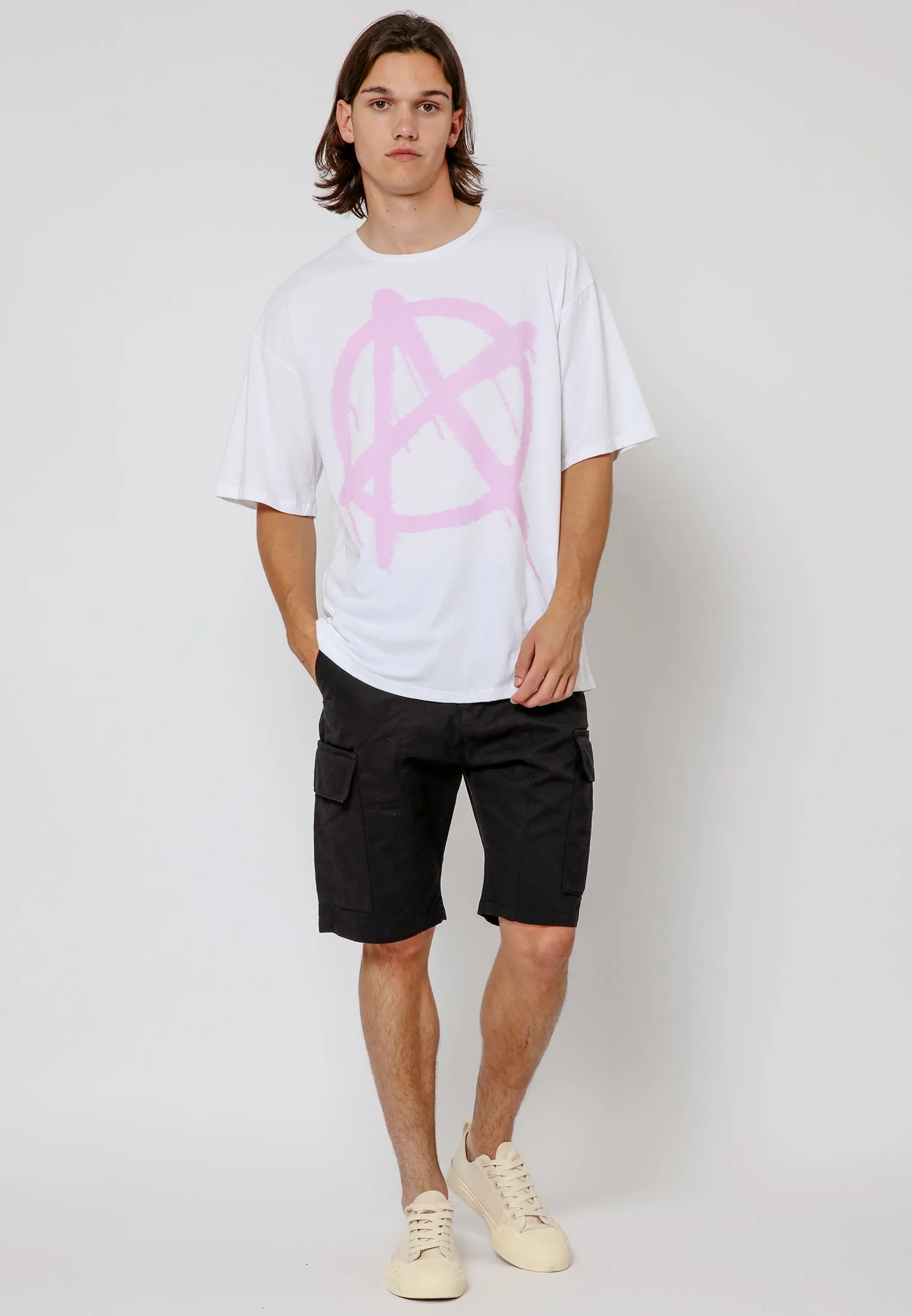 ANARCHY SYMBOL T-SHIRT WHITE & PINK