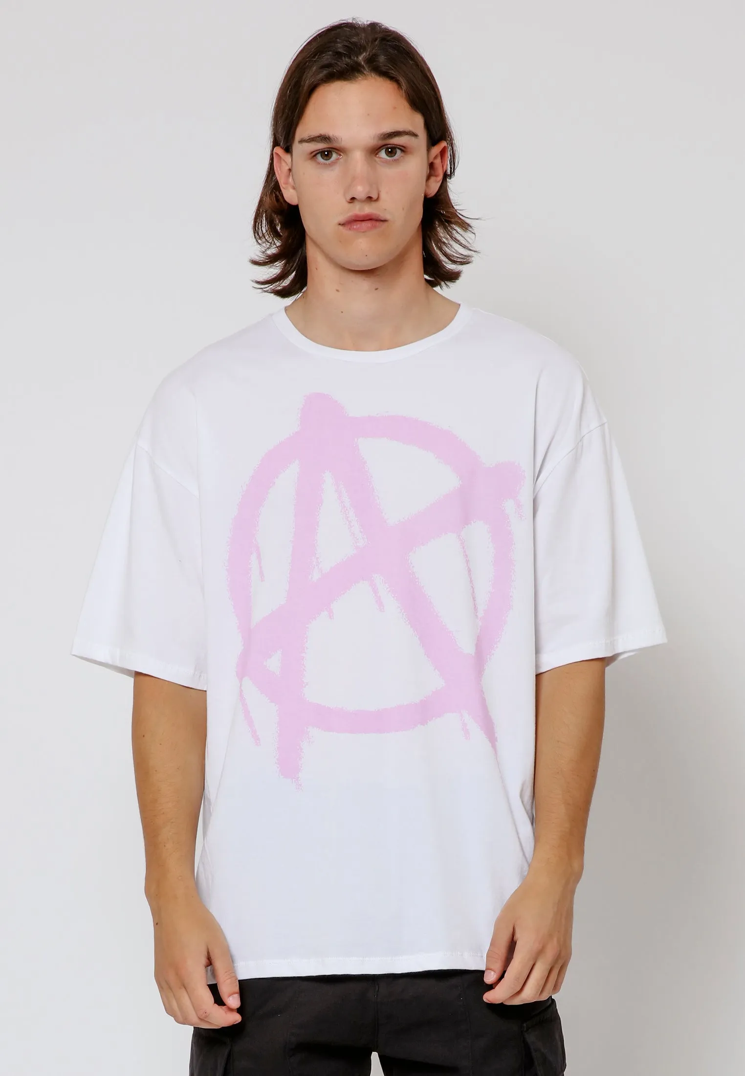 ANARCHY SYMBOL T-SHIRT WHITE & PINK