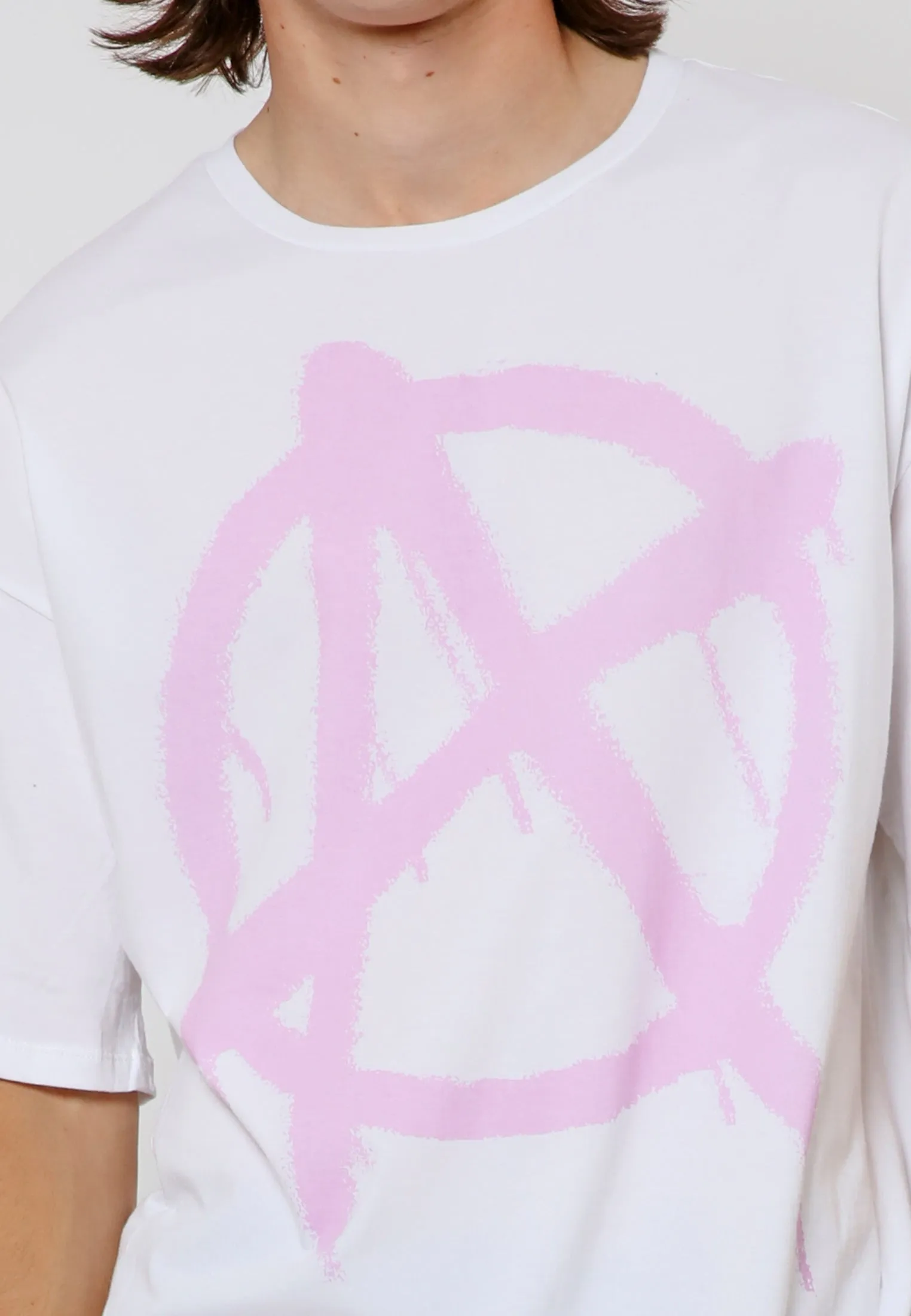 ANARCHY SYMBOL T-SHIRT WHITE & PINK