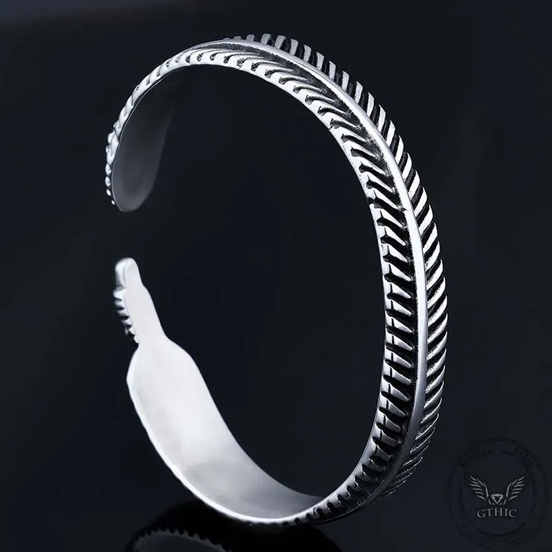 Angle Feather Gem Stainless Steel Open Bracelet