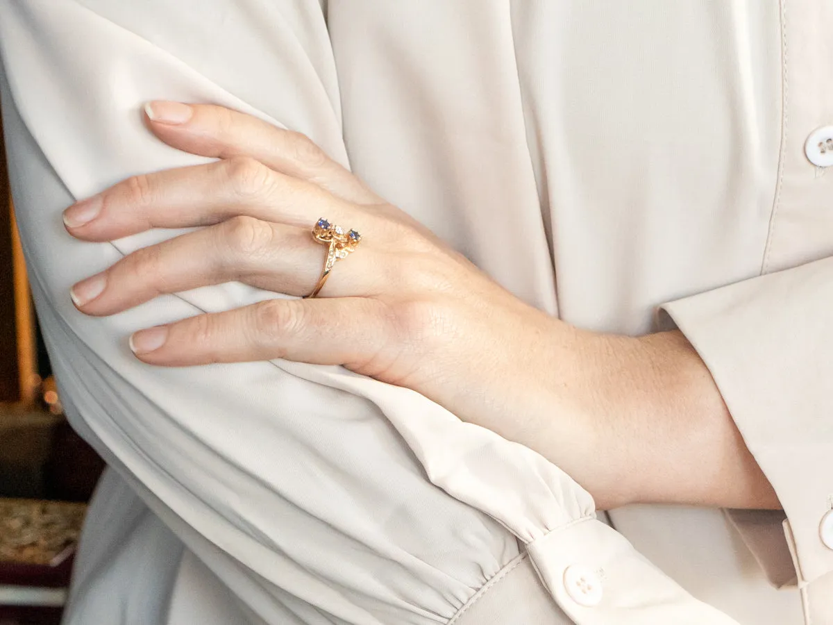 Antique Diamond Sapphire and Seed Pearl Ring