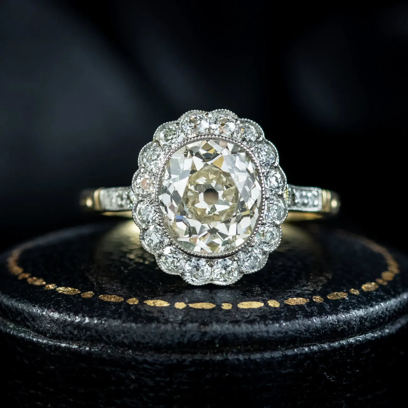 Antique Edwardian Fancy Diamond Cluster Ring 3ct Of Diamond With Cert