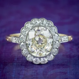 Antique Edwardian Fancy Diamond Cluster Ring 3ct Of Diamond With Cert