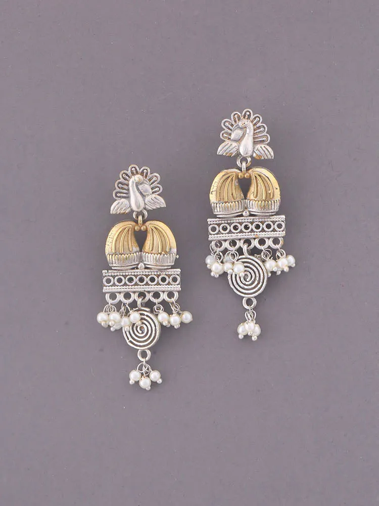 Antique Golden Javitri Oxidised Danglers